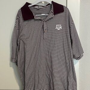 Peter Millar Maroon and White Striped A&M Polo